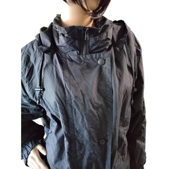 Woman Within Black Removable Hooded Raincoat Snap Button Zipper Closure Size 2X - Picture 3 of 14